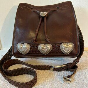 Brighton Vintage Heart Concha Western Styled Cowgirl Drawstring Crossbody Bag